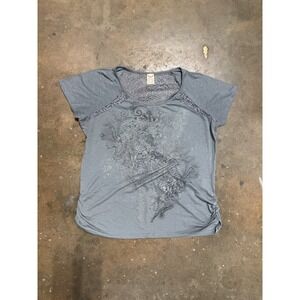 Faded Glory Women XXL 20 Gray Lace Back Ruched T-Shirt Silver Glitter Y2K Top